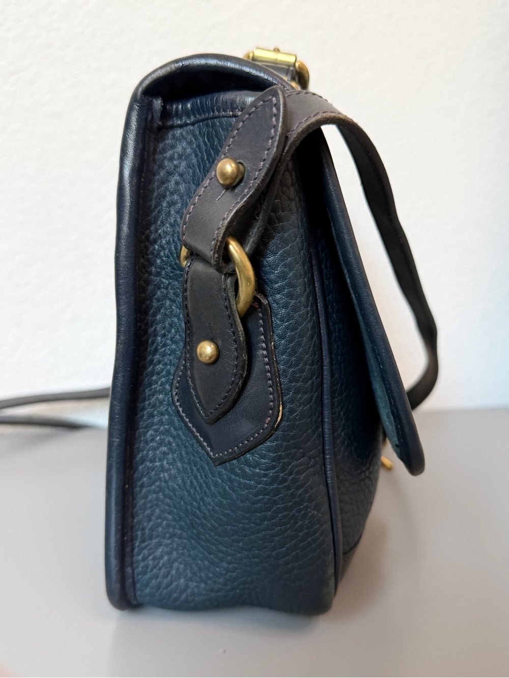 Dooney & Bourke Blue Leather Crossbody Bag with brass Hardware Vintage - Picture 4 of 11